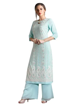 Light Blue Chikankari Georgette Kurta Set/ Tunic Set