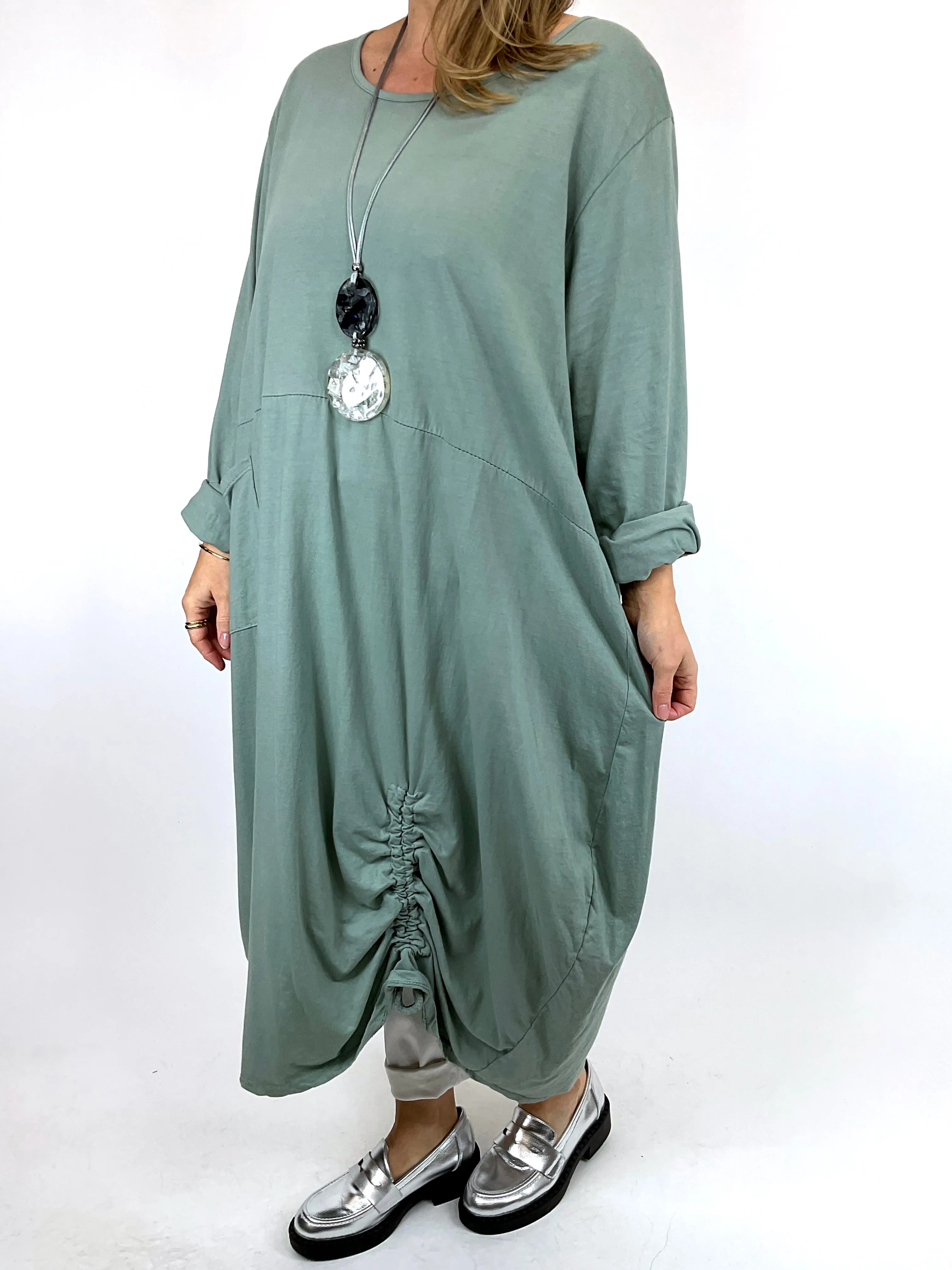 Made in Italy Lagenlook Ellis Ruche Tunic in Light Khaki. code 55919