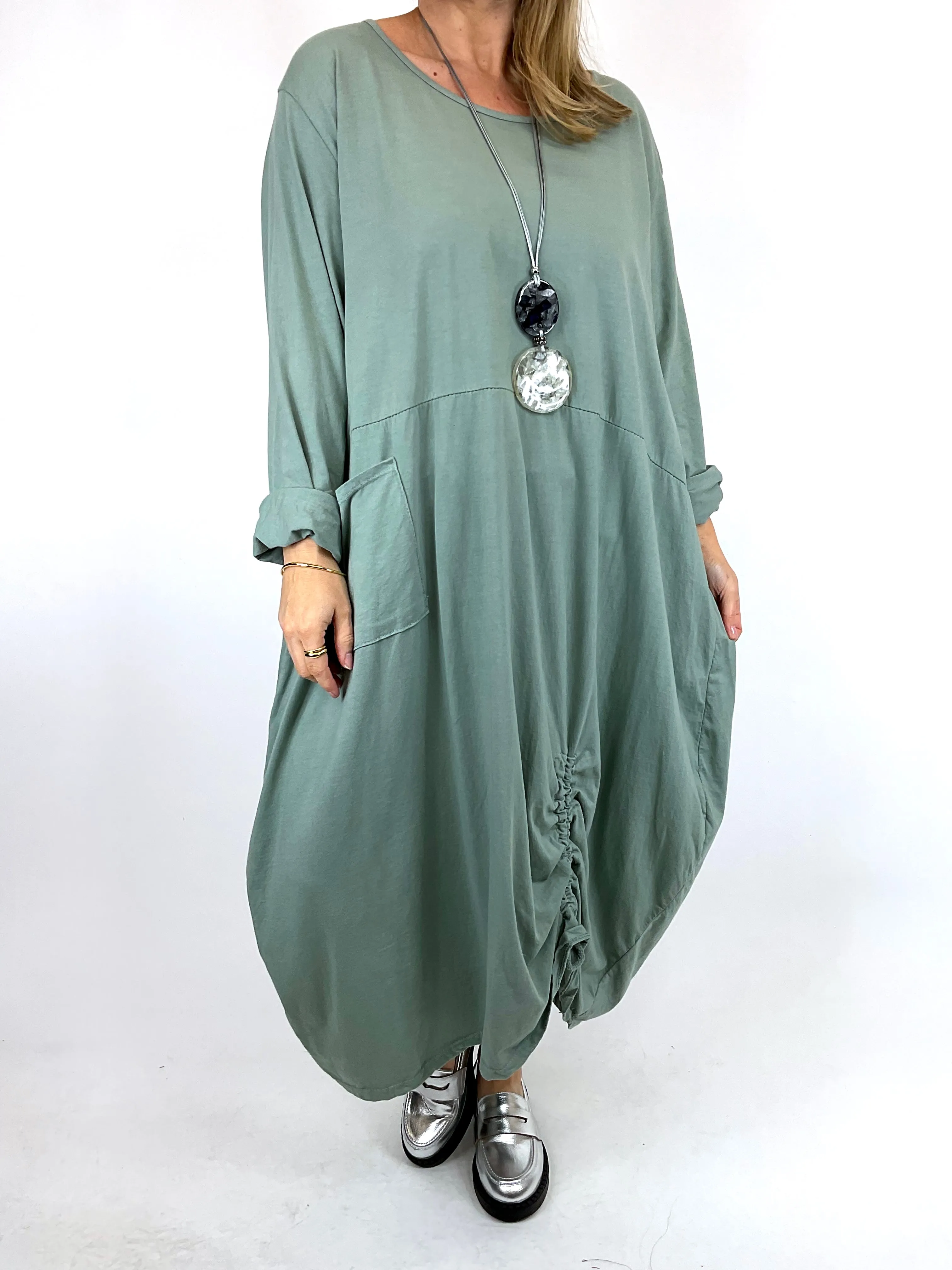 Made in Italy Lagenlook Ellis Ruche Tunic in Light Khaki. code 55919