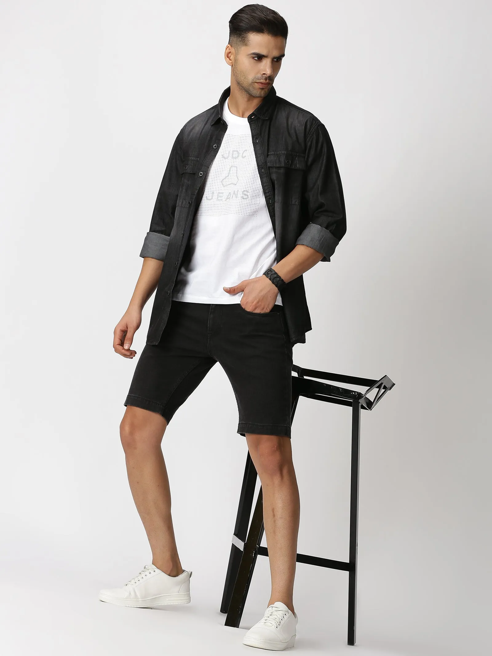 MEN'S BLACK DENIM SLIM FIT SHIRT