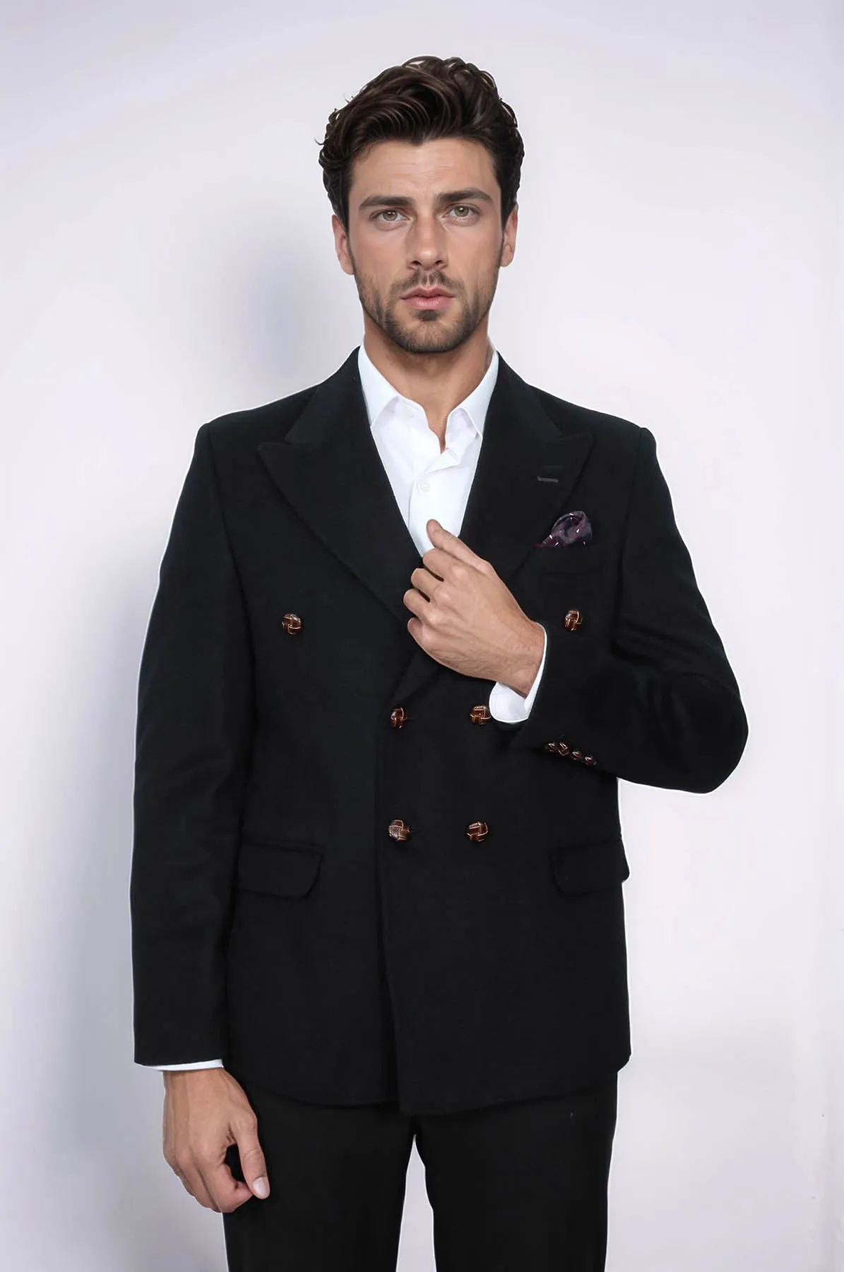 Mens Double Breasted Slim Fit Black Blazer - Wessi
