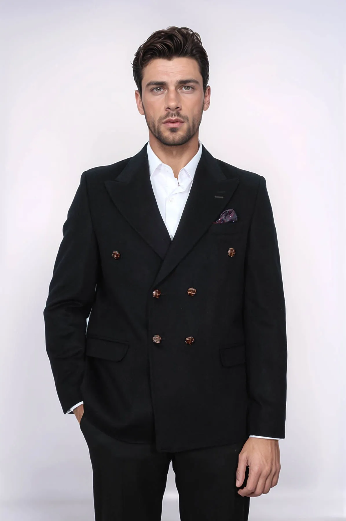 Mens Double Breasted Slim Fit Black Blazer - Wessi