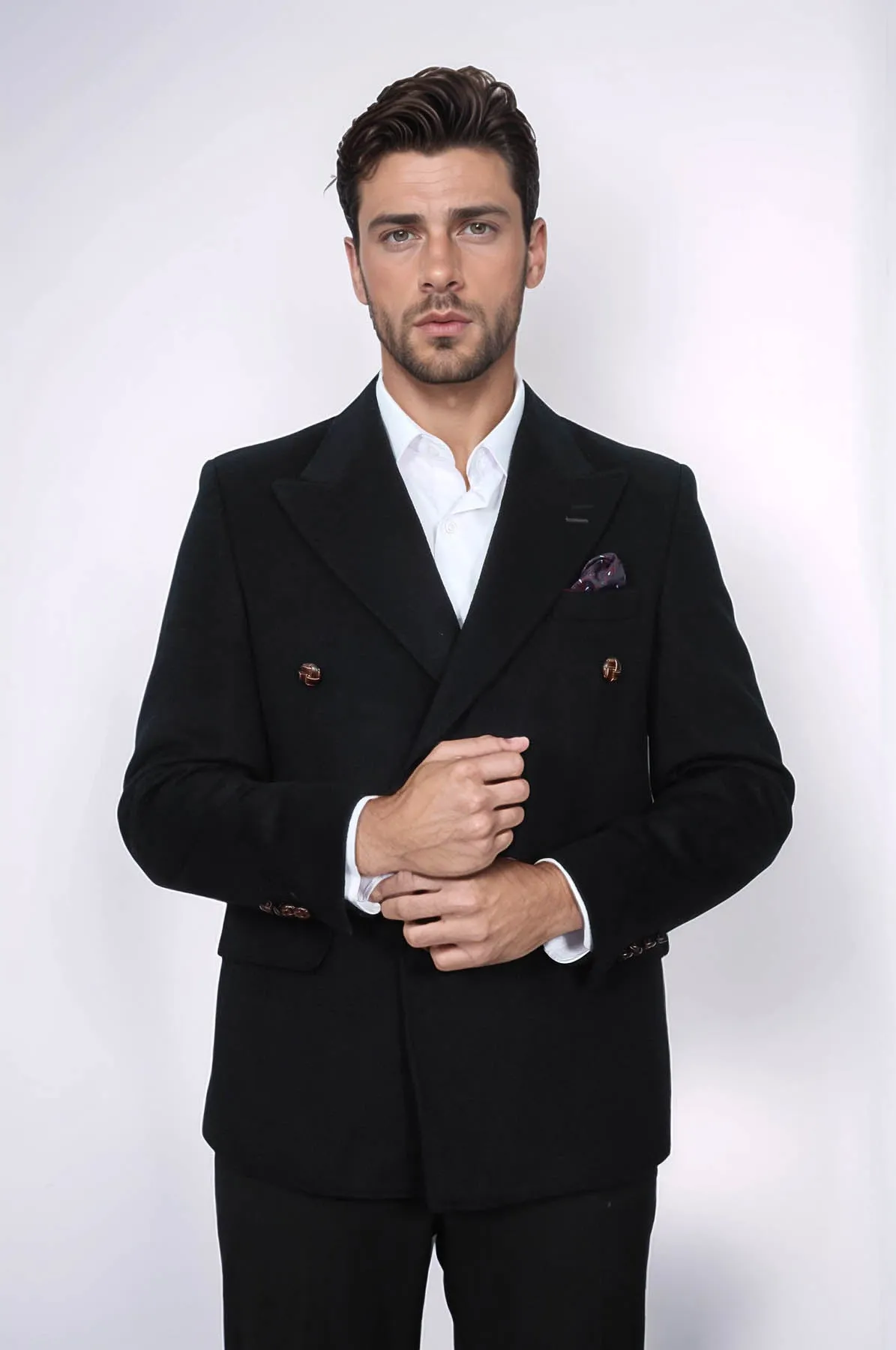 Mens Double Breasted Slim Fit Black Blazer - Wessi
