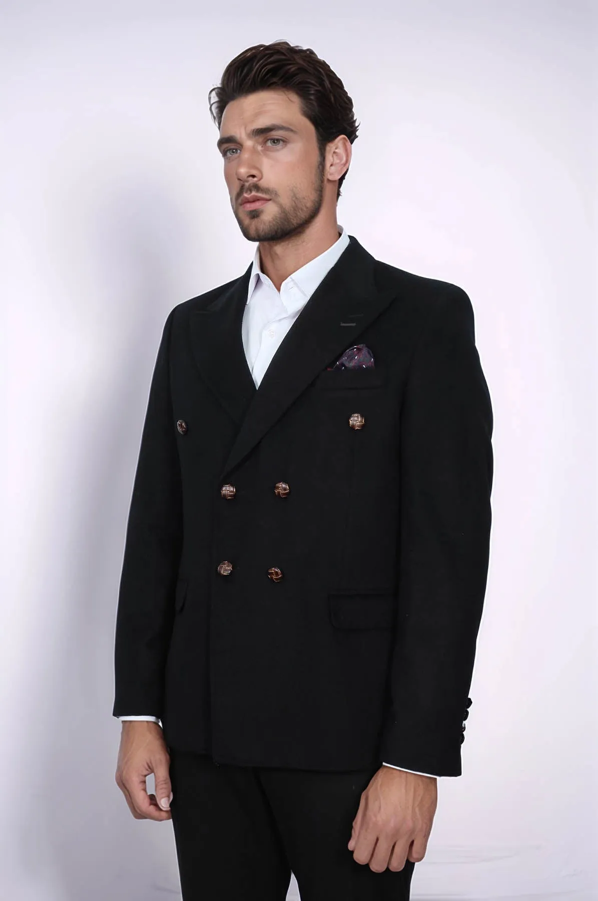 Mens Double Breasted Slim Fit Black Blazer - Wessi
