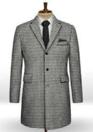 Mens Topcoat Big Houndstooth BW Tweed Overcoat