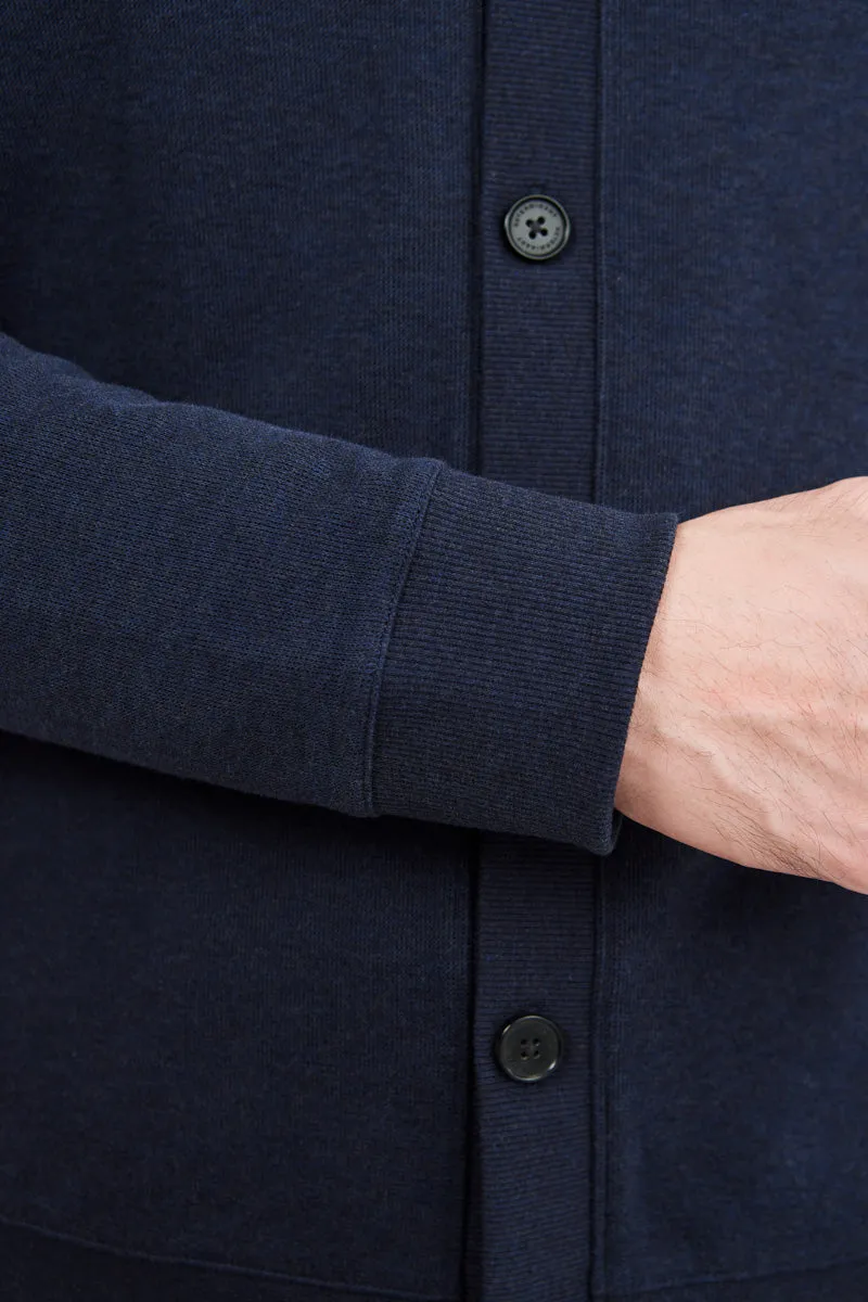 Merino-Blend French Rib Cardigan | Navy EB1244