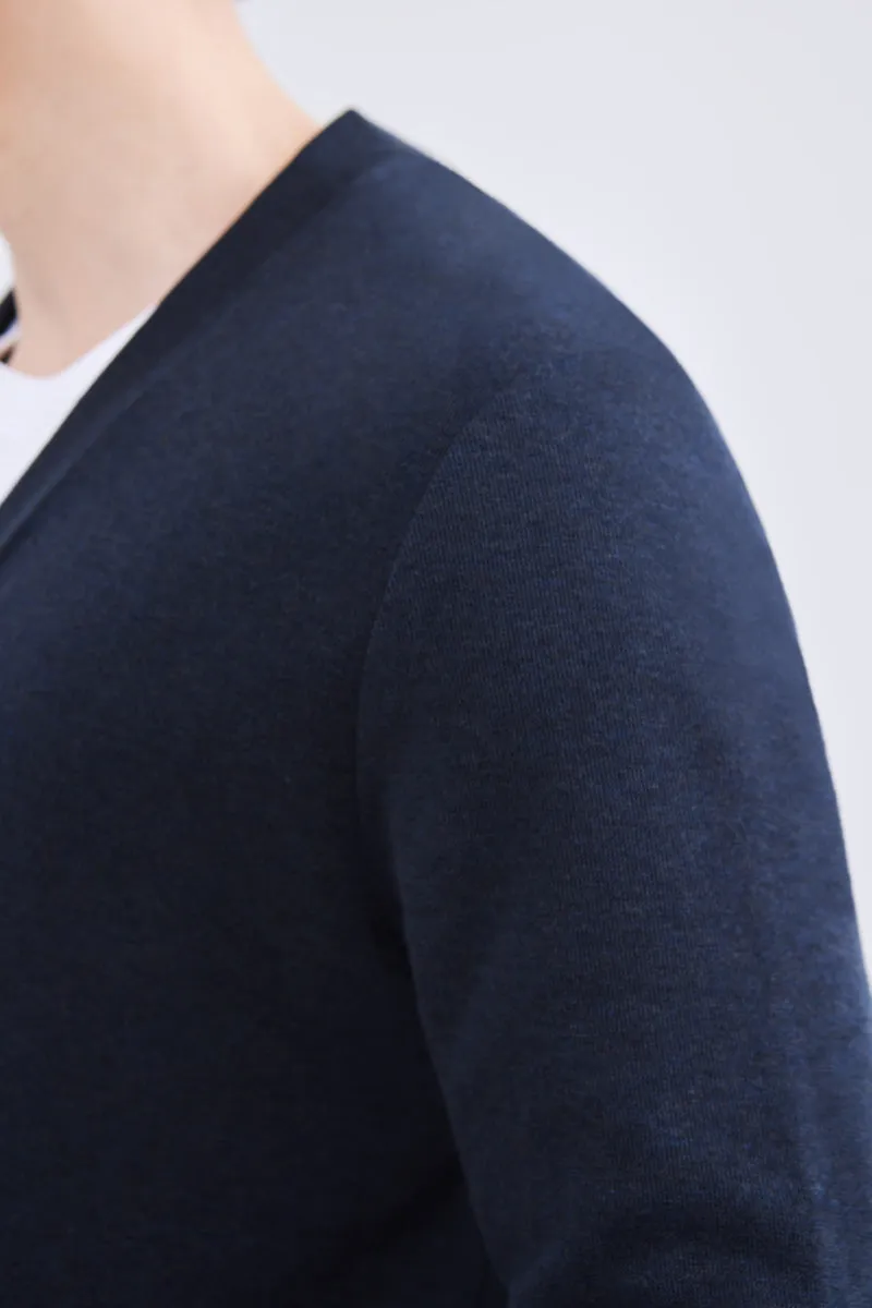 Merino-Blend French Rib Cardigan | Navy EB1244