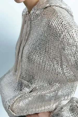 Metal Pattern Round Neck Hooded Sweatshirt