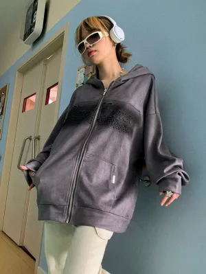 Metaversmall Fashion Letter Winter Women Hoodies Loose Spell Color Pockets O-neck Zip-up Printing Loose Female Hoodie Chic Streetwear