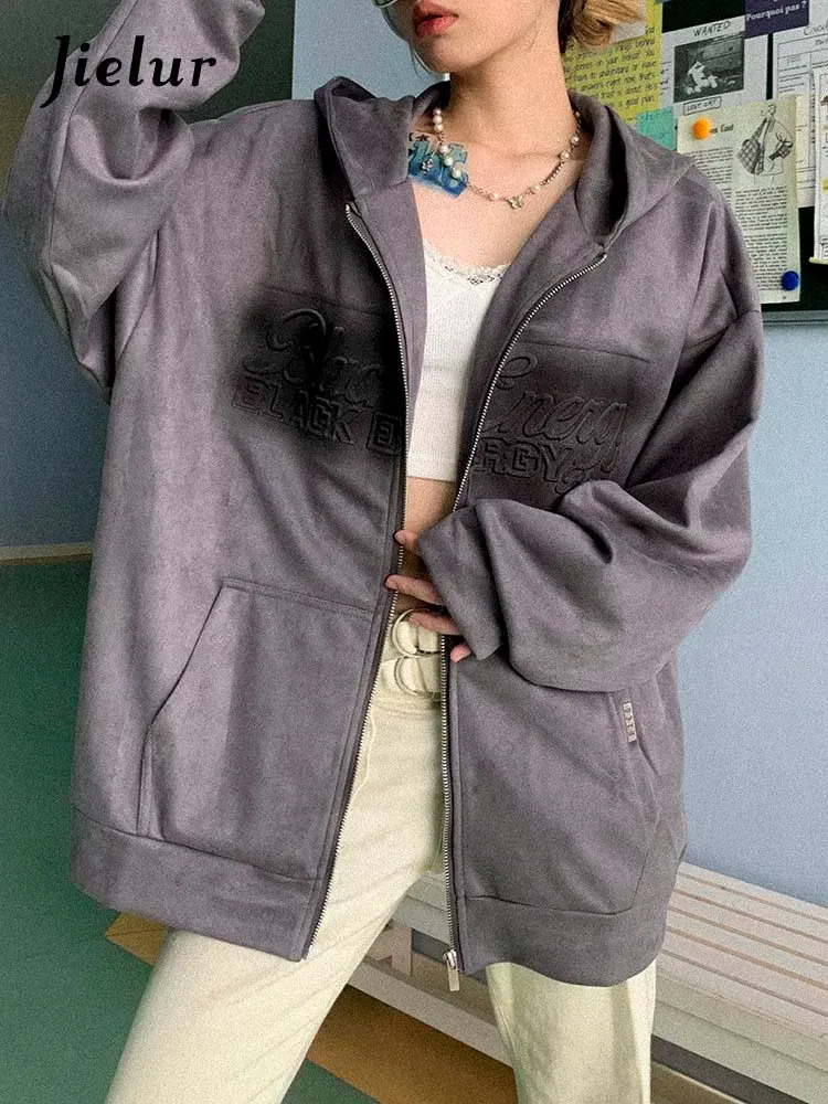 Metaversmall Fashion Letter Winter Women Hoodies Loose Spell Color Pockets O-neck Zip-up Printing Loose Female Hoodie Chic Streetwear