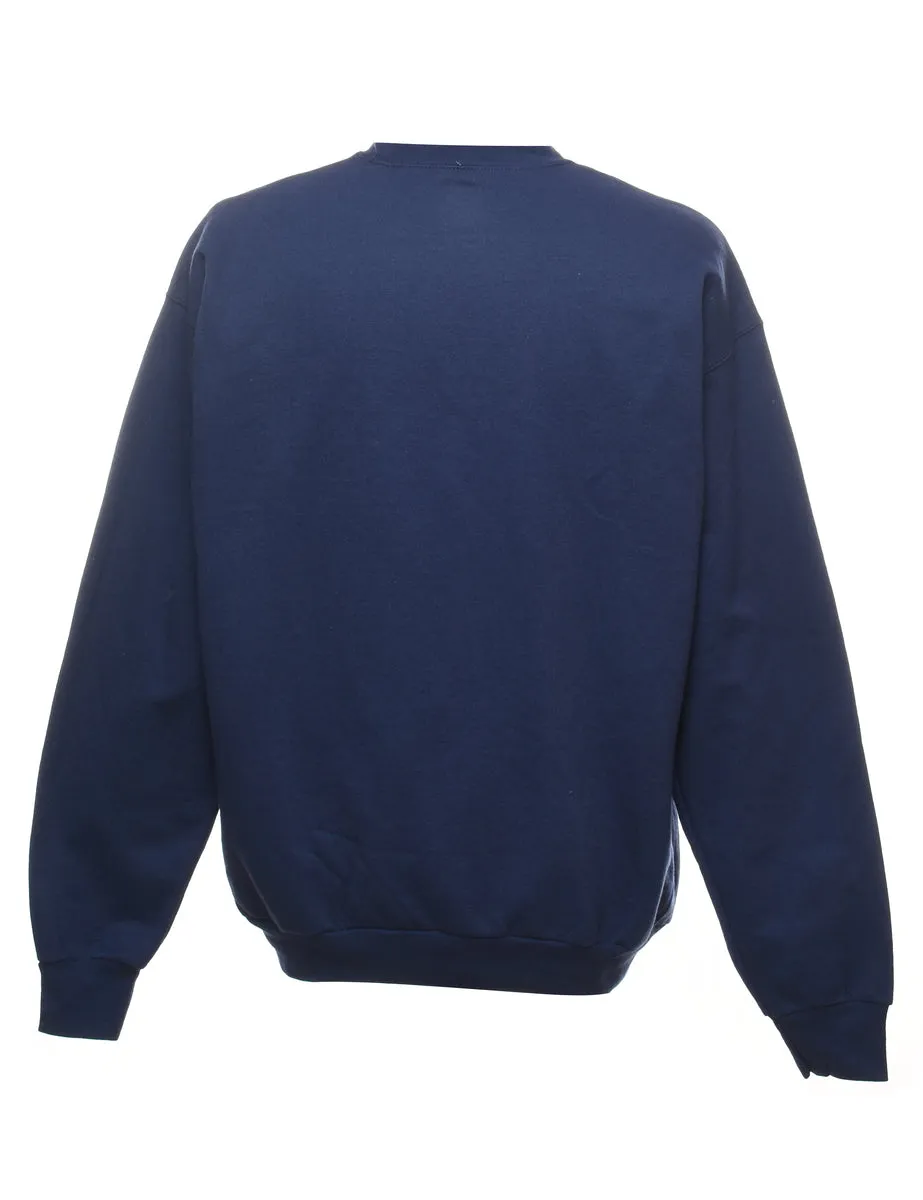 Navy Plain Round Neck Sweatshirt - L