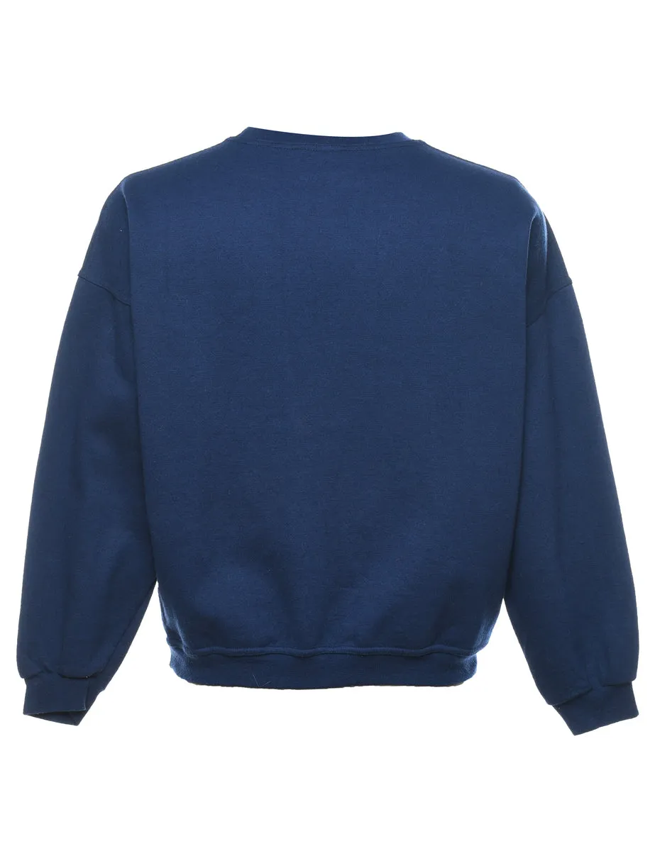 Navy Printed Christmas Sweatshirt - M