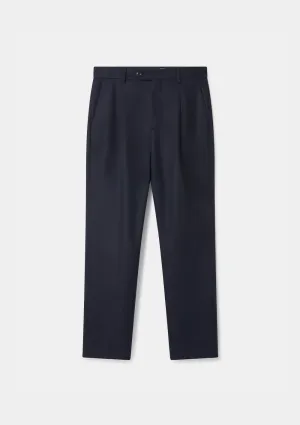 Navy Wool Cashmere High-Waisted Pleated Trousers
