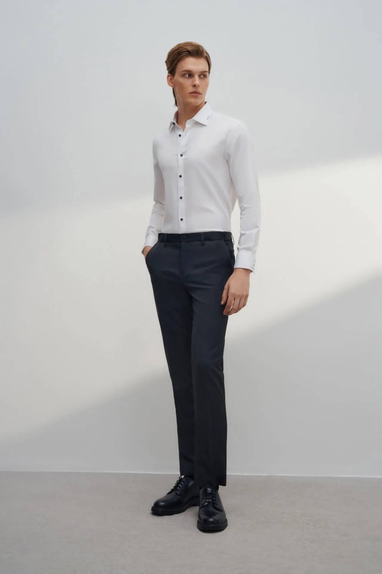 Non-Iron Cotton Stretch Smart Fit Twill Shirt Design Detail Collar