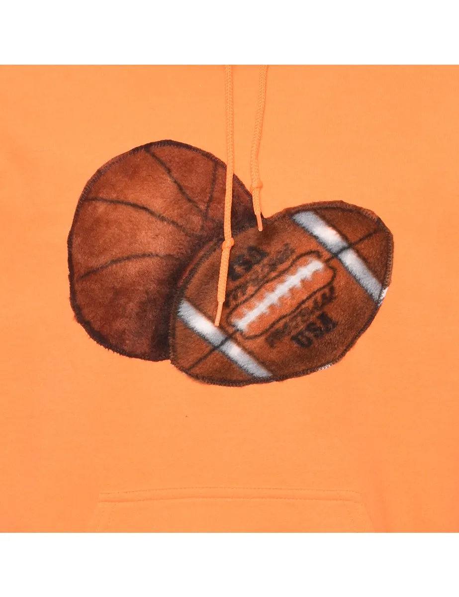 Orange Printed Rugby Design Hoodie - M