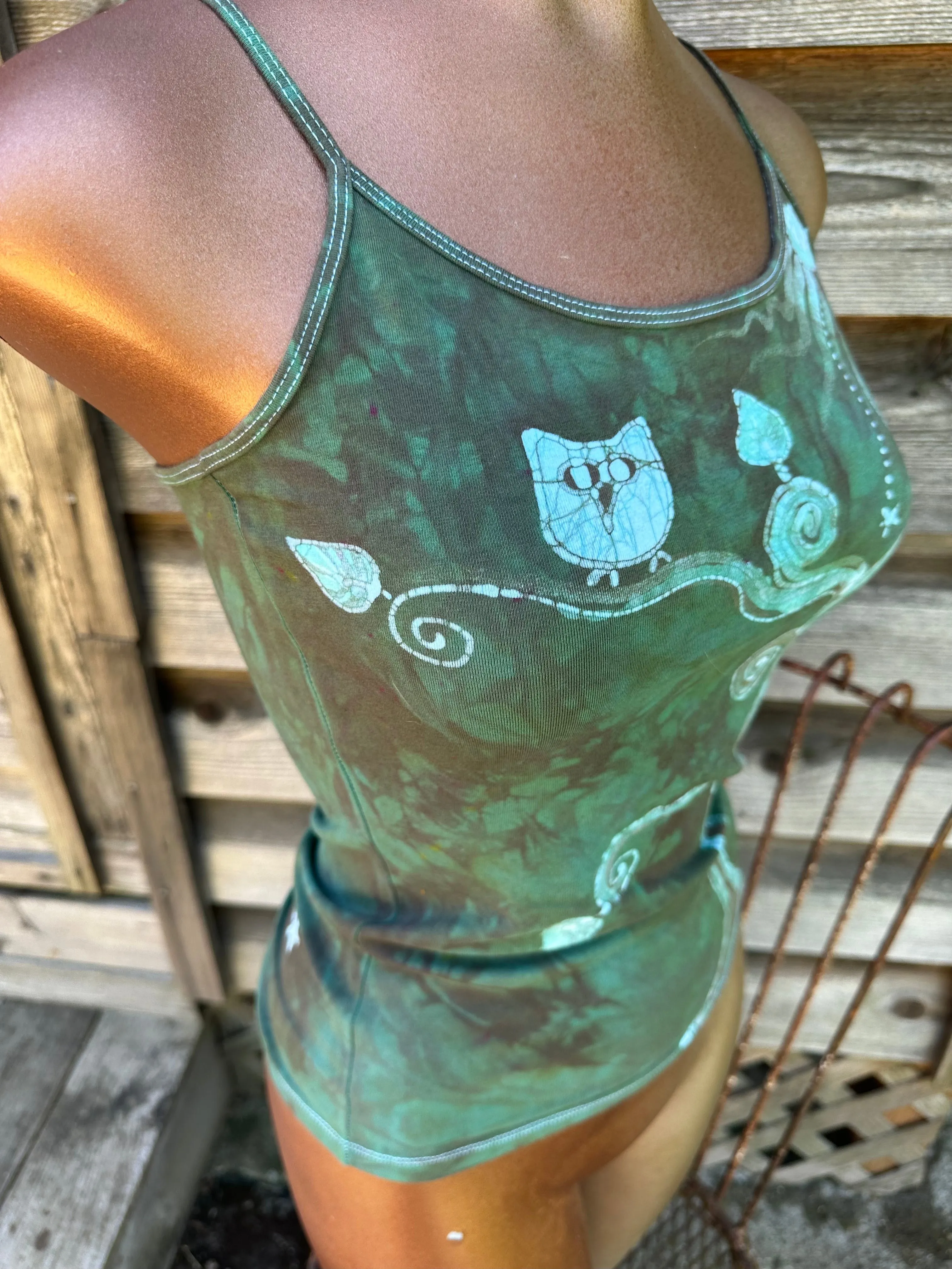 Owl In The Forest Hand Painted Batik Tank Top
