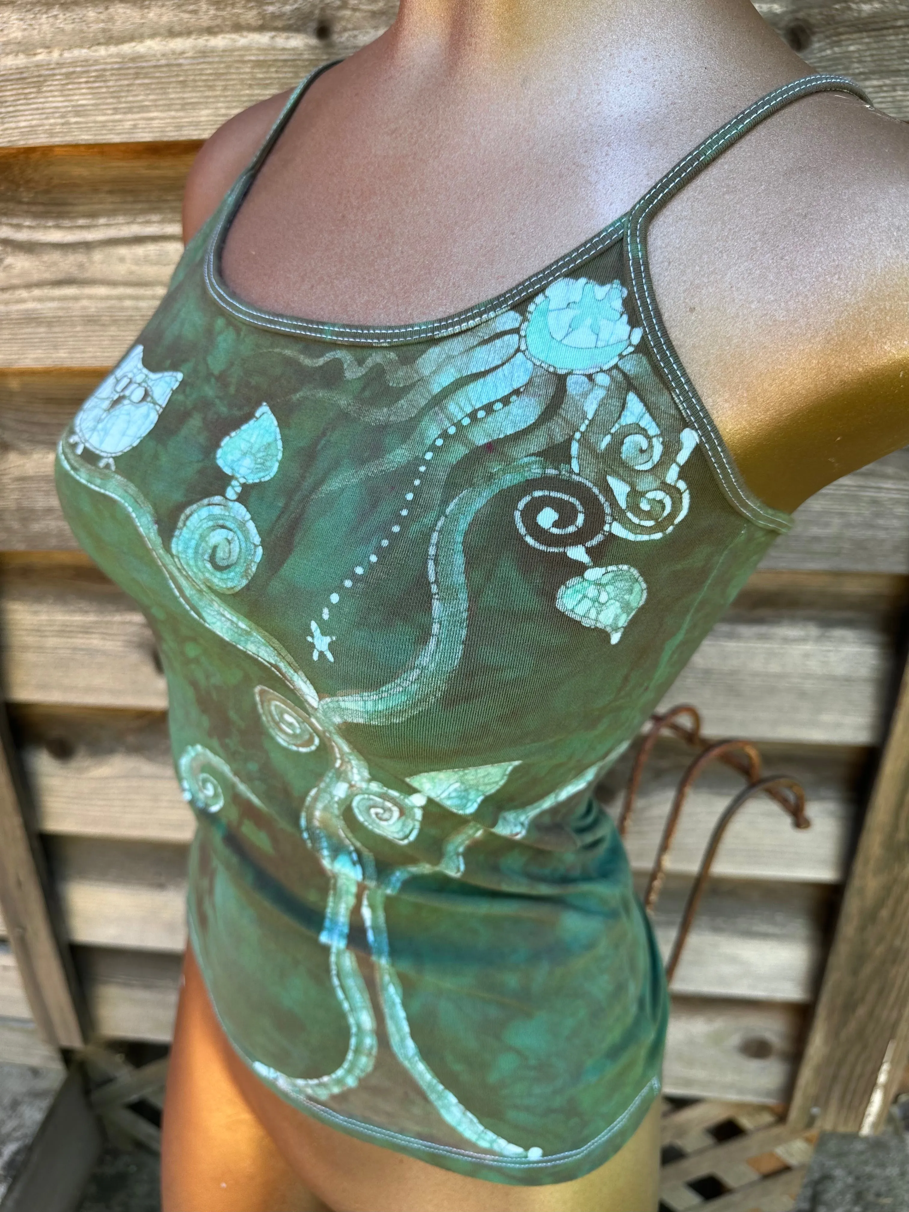 Owl In The Forest Hand Painted Batik Tank Top
