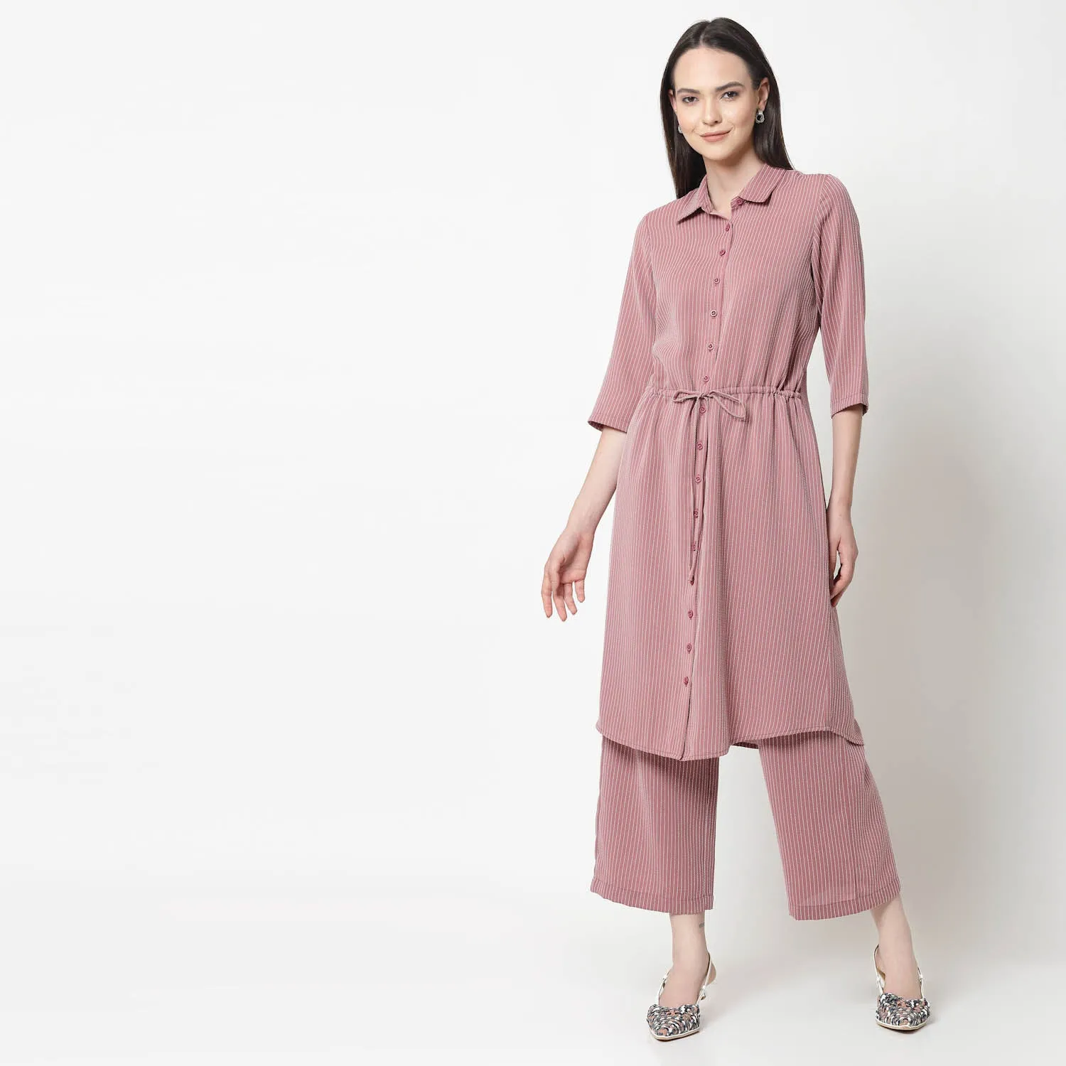 Pink Shirt Tunic With Draw Stings