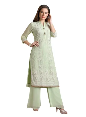 Pista Green Tailor Made Indian Chikankari Kurta Set