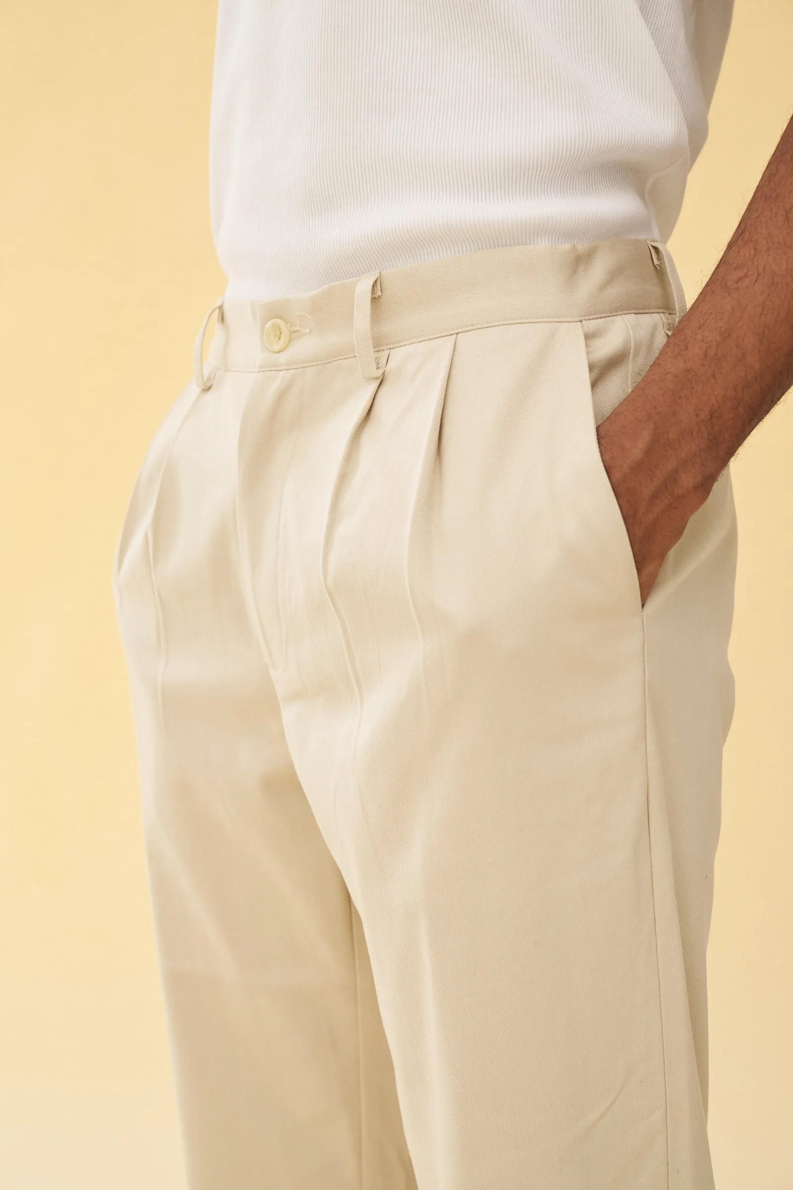 PLEATED SMART TROUSERS - CREAM