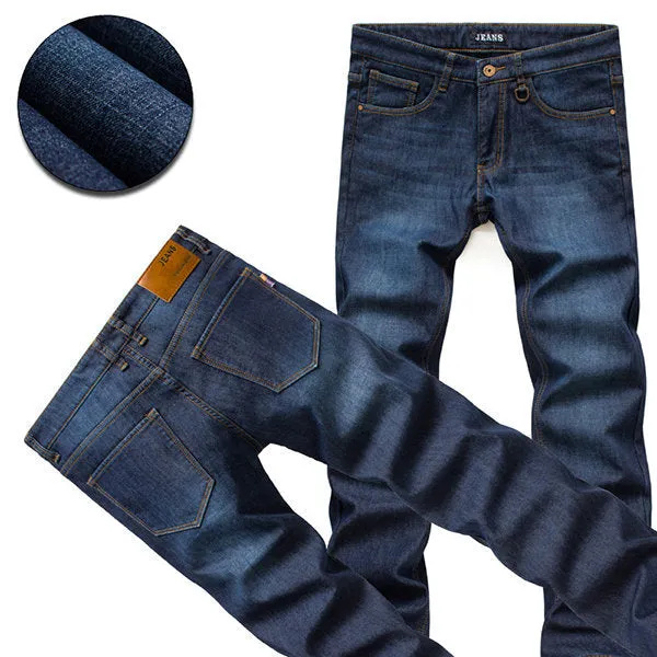 Plus Size Winter Thicken Fleece Mid Waist Jeans