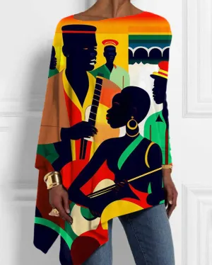Reggae Music Illustration Off-shoulder Irregular Top