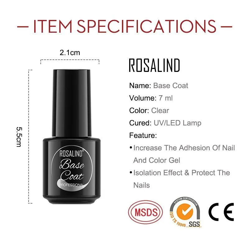 ROSALIND Gel Polish Set Base & Top Coat Sock Off UV/LED Lamp Keep Your Nails Bright And Shiny For A Long Time