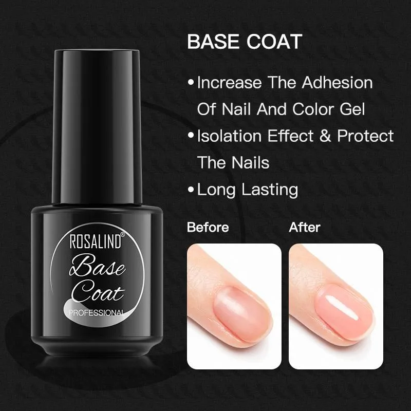 ROSALIND Gel Polish Set Base & Top Coat Sock Off UV/LED Lamp Keep Your Nails Bright And Shiny For A Long Time