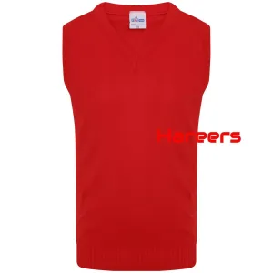 School Uniform Unisex Boys Girls Kids V Neck Knitted Sleeveless Tank Top Jumper -Red