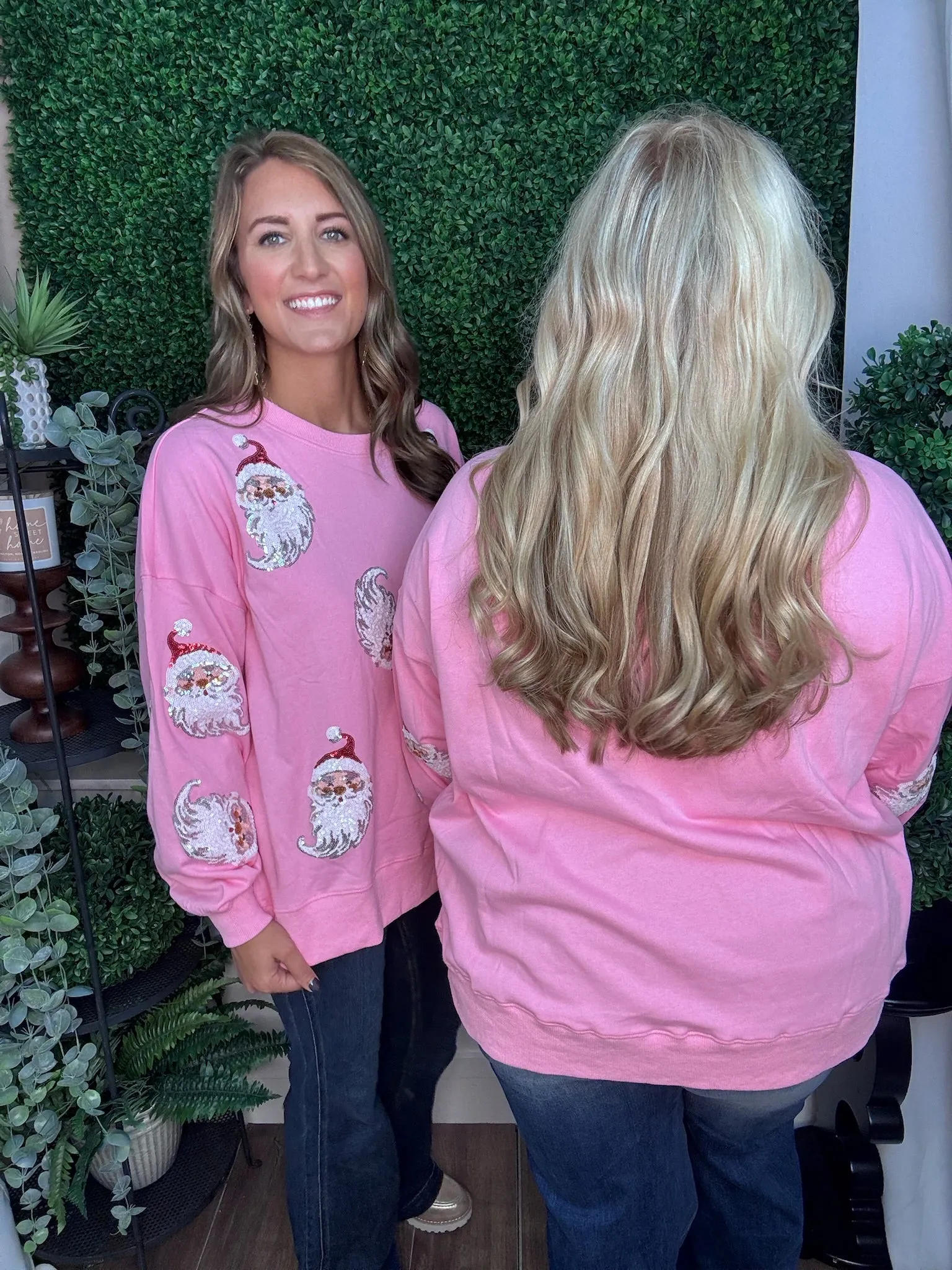 SEQUIN SANTA FRENCH TERRY SWEATSHIRT - PINK