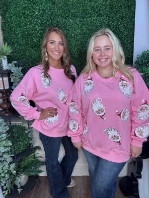SEQUIN SANTA FRENCH TERRY SWEATSHIRT - PINK