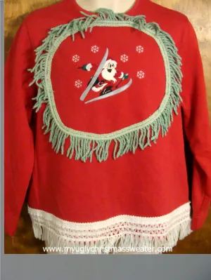Skiing Santa Red Tacky Christmas Sweatshirt