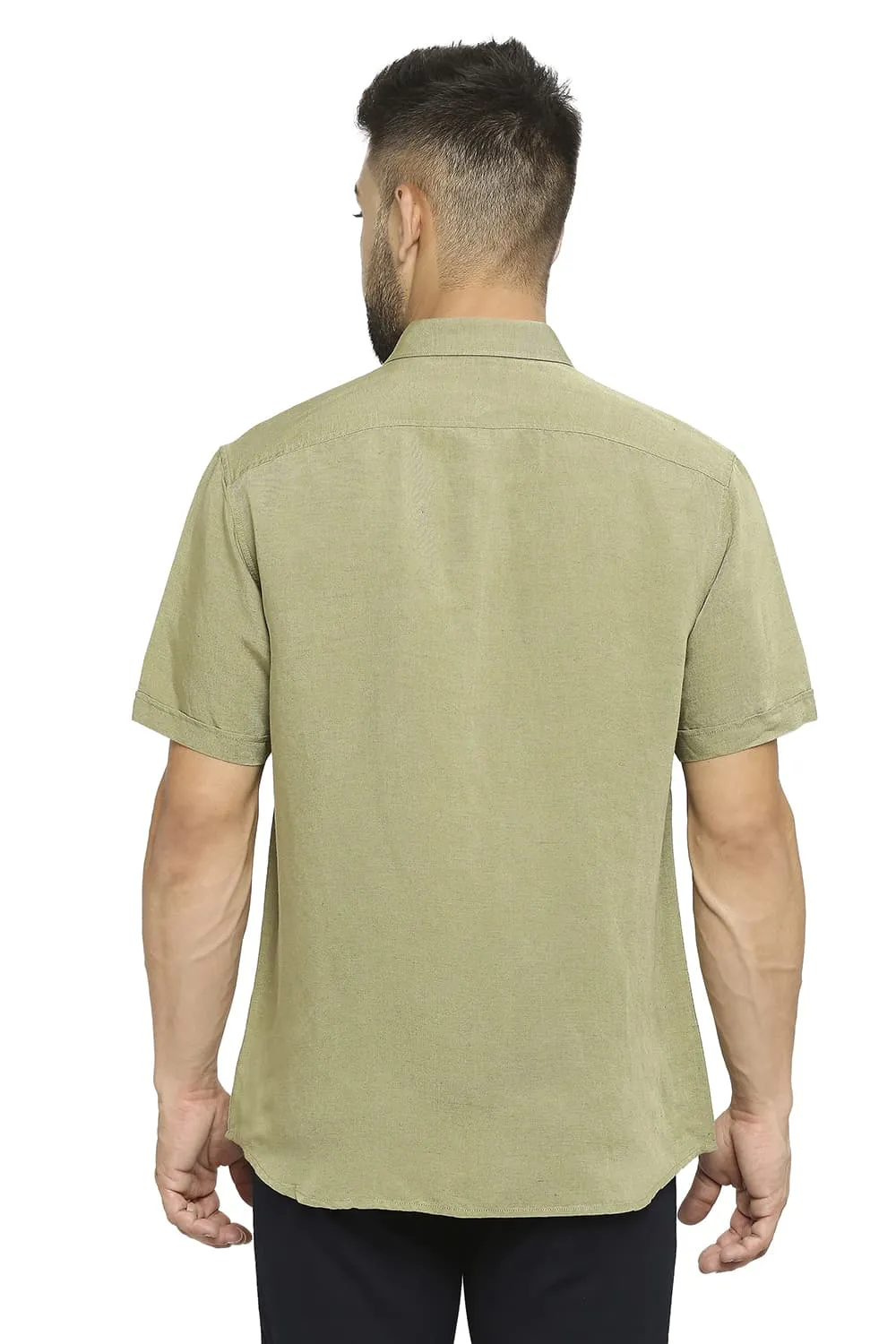 Slim Fit Linen Viscose Halfsleeves Shirt
