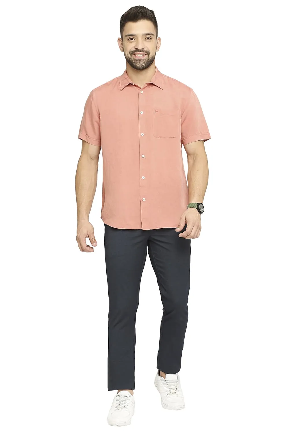 Slim Fit Linen Viscose Halfsleeves Shirt
