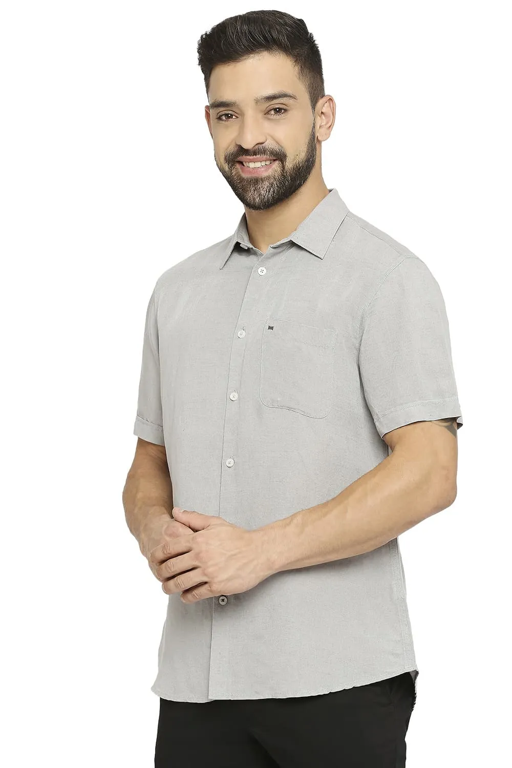 Slim Fit Linen Viscose Halfsleeves Shirt