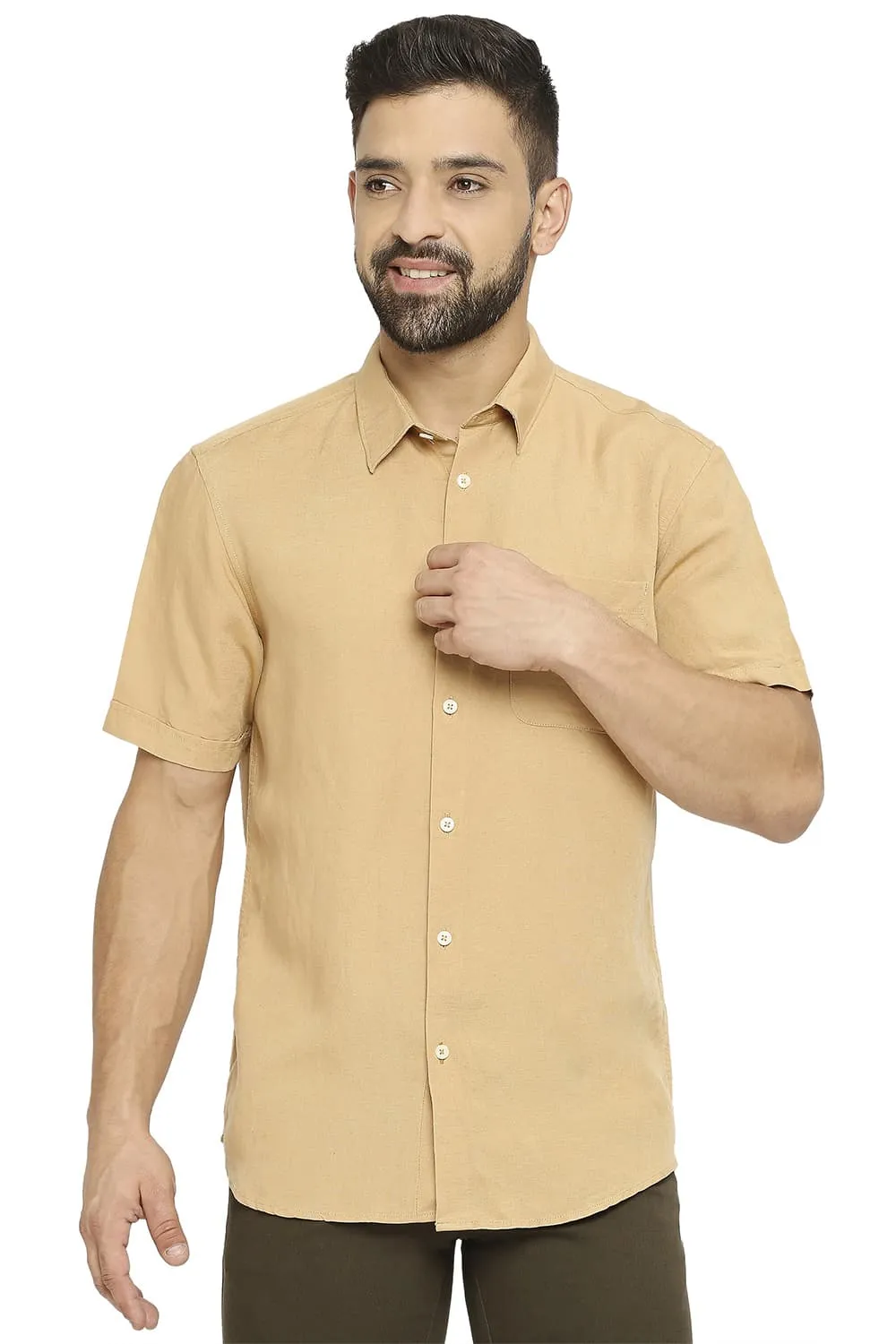 Slim Fit Linen Viscose Halfsleeves Shirt