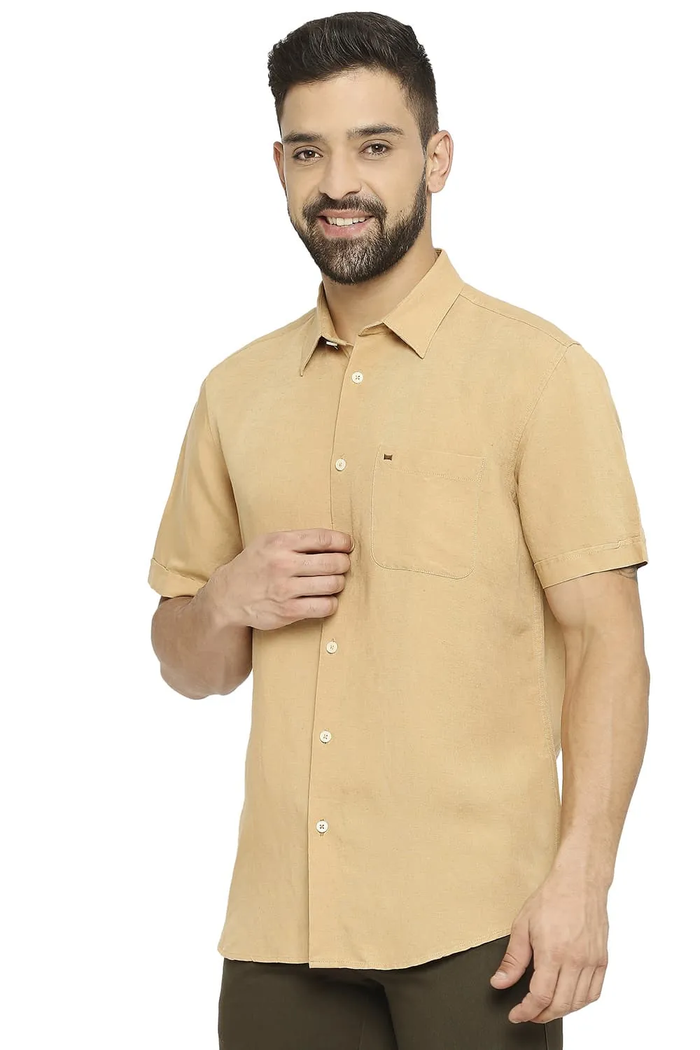 Slim Fit Linen Viscose Halfsleeves Shirt