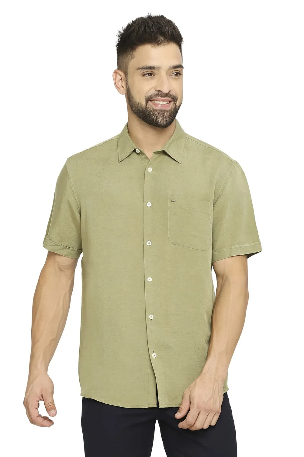 Slim Fit Linen Viscose Halfsleeves Shirt