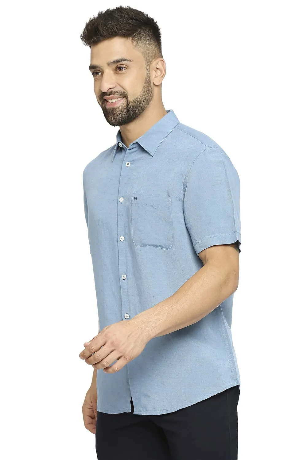 Slim Fit Linen Viscose Halfsleeves Shirt