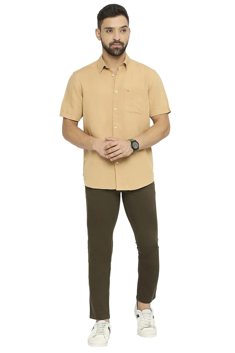 Slim Fit Linen Viscose Halfsleeves Shirt