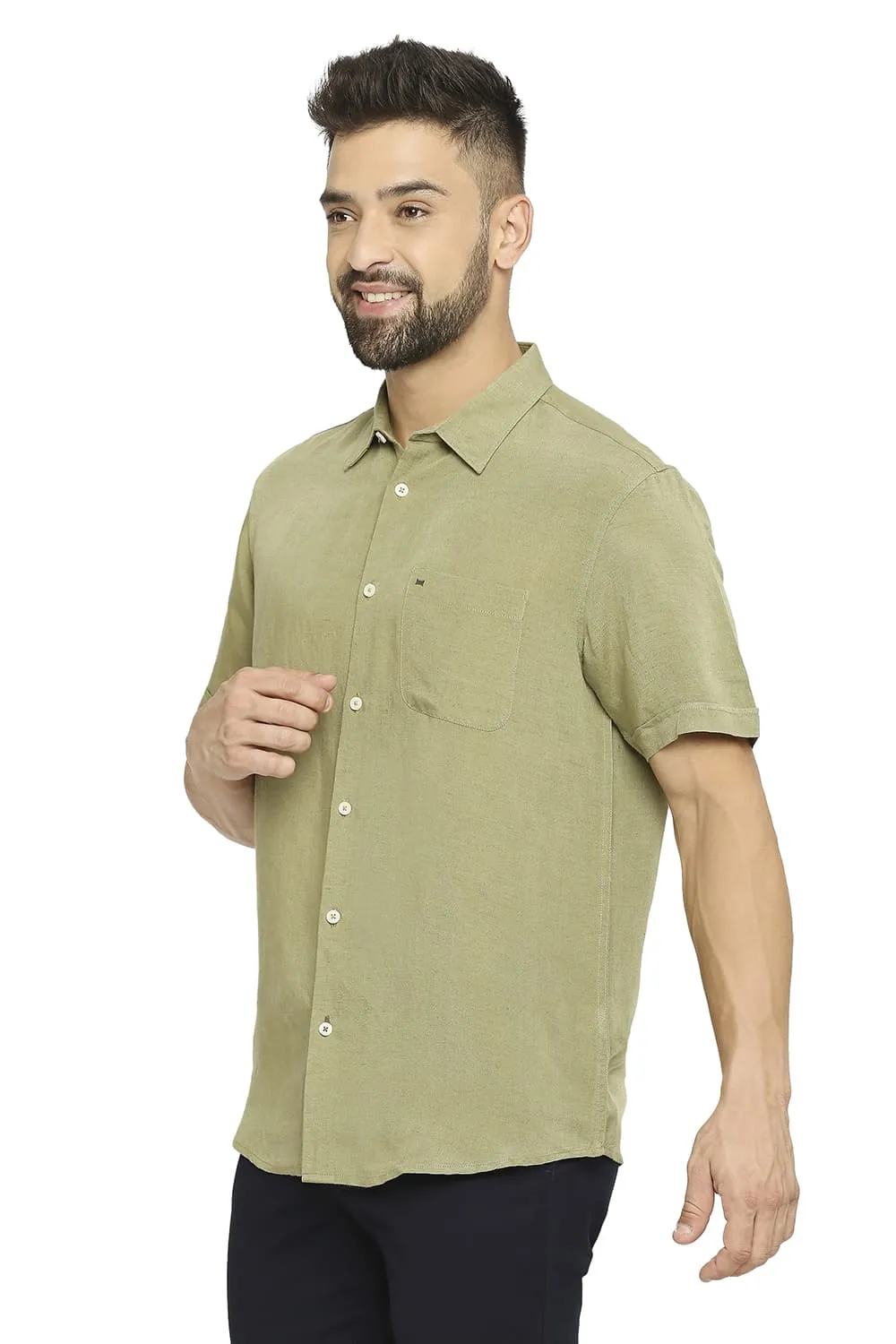 Slim Fit Linen Viscose Halfsleeves Shirt