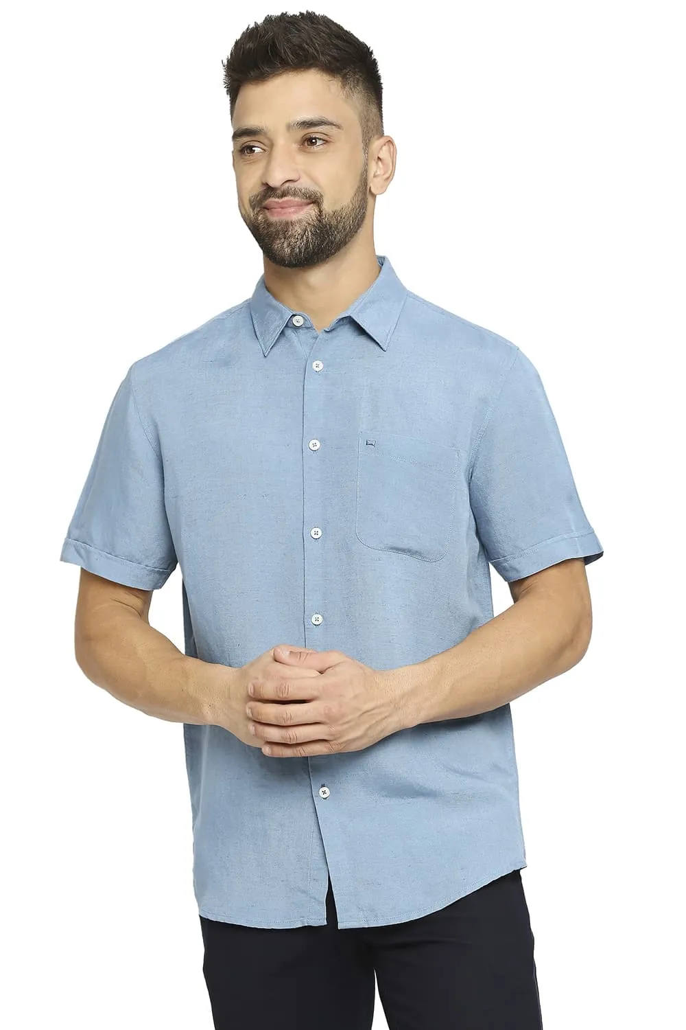 Slim Fit Linen Viscose Halfsleeves Shirt