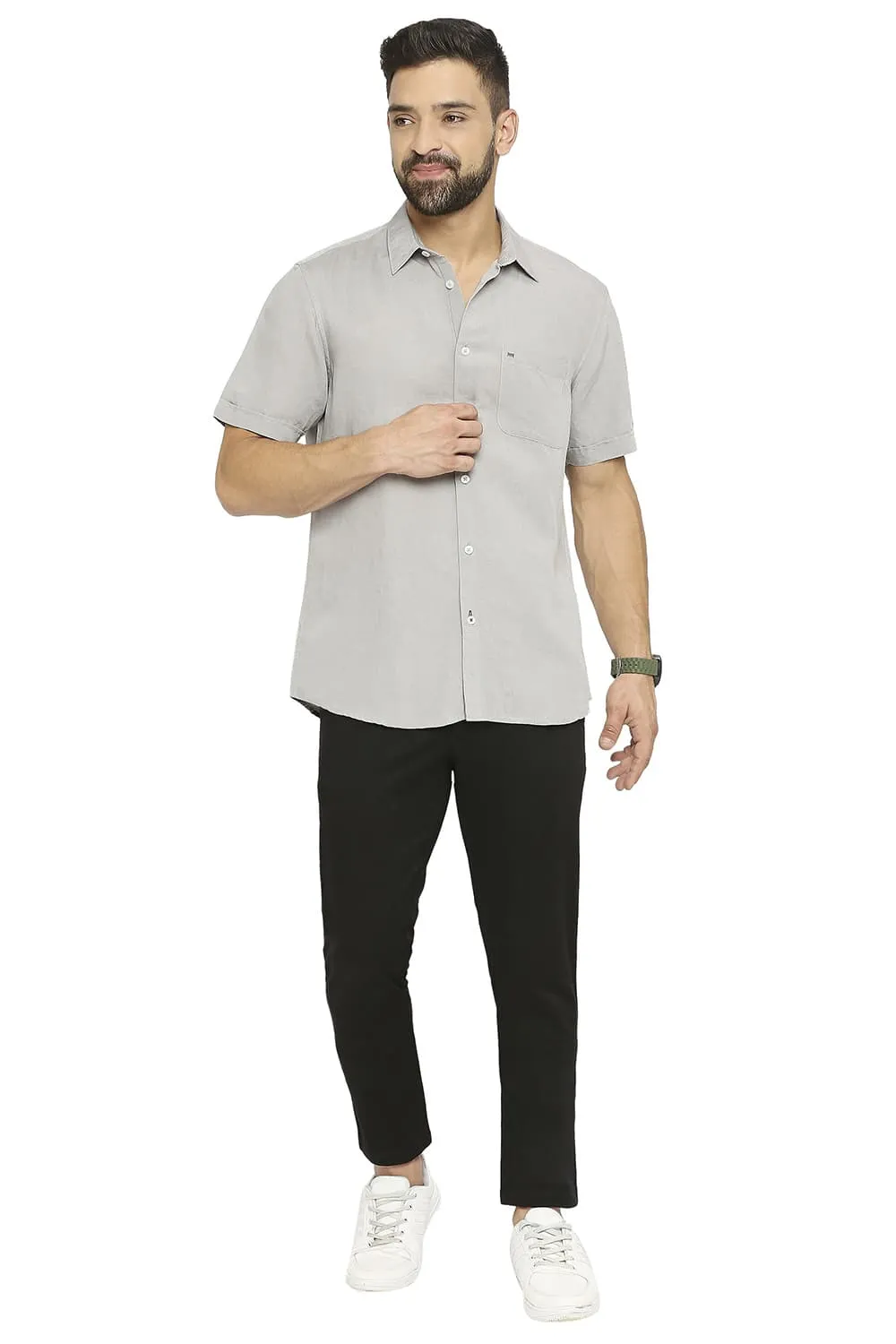 Slim Fit Linen Viscose Halfsleeves Shirt