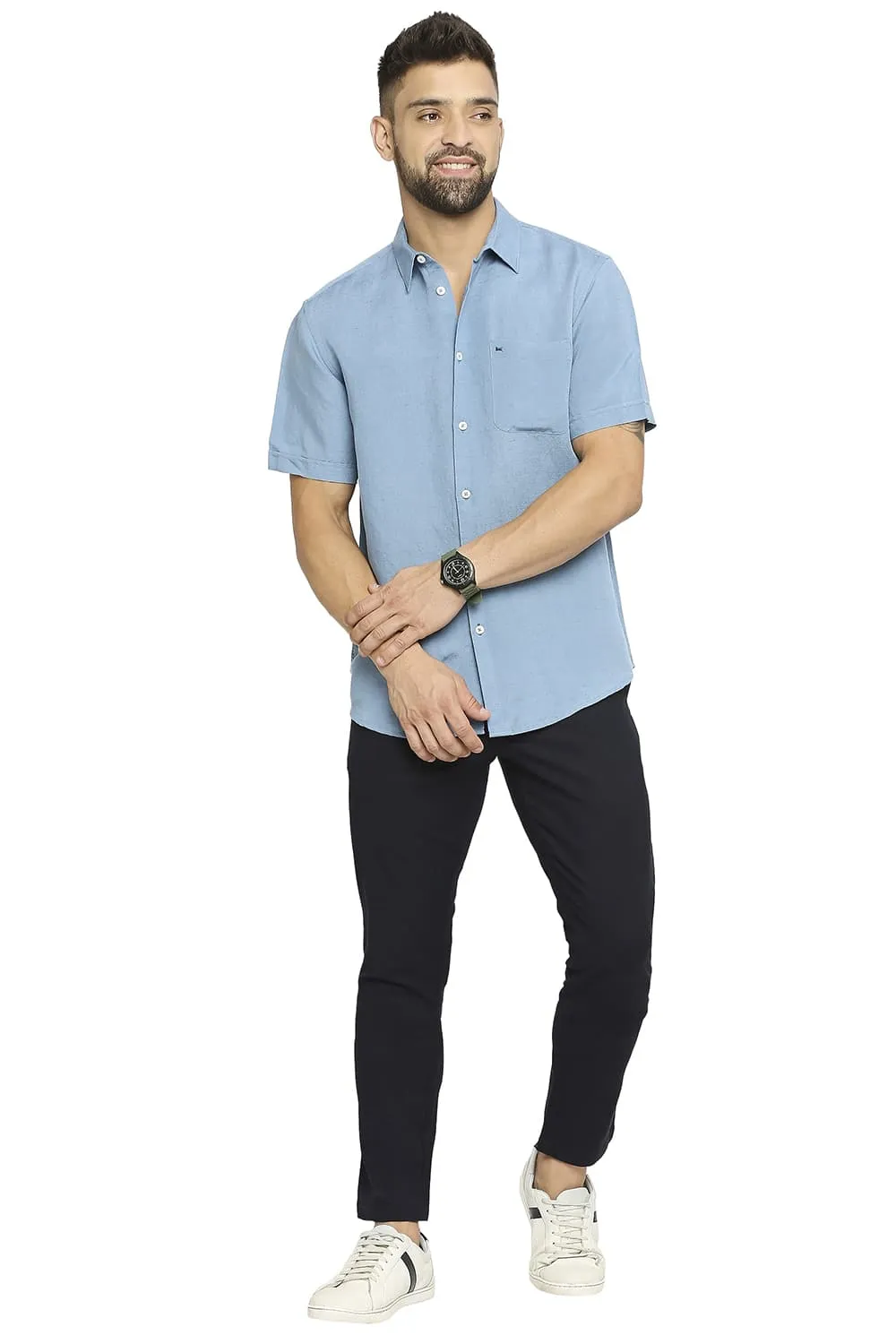 Slim Fit Linen Viscose Halfsleeves Shirt