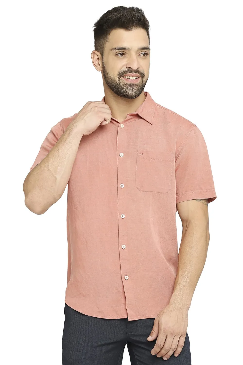 Slim Fit Linen Viscose Halfsleeves Shirt