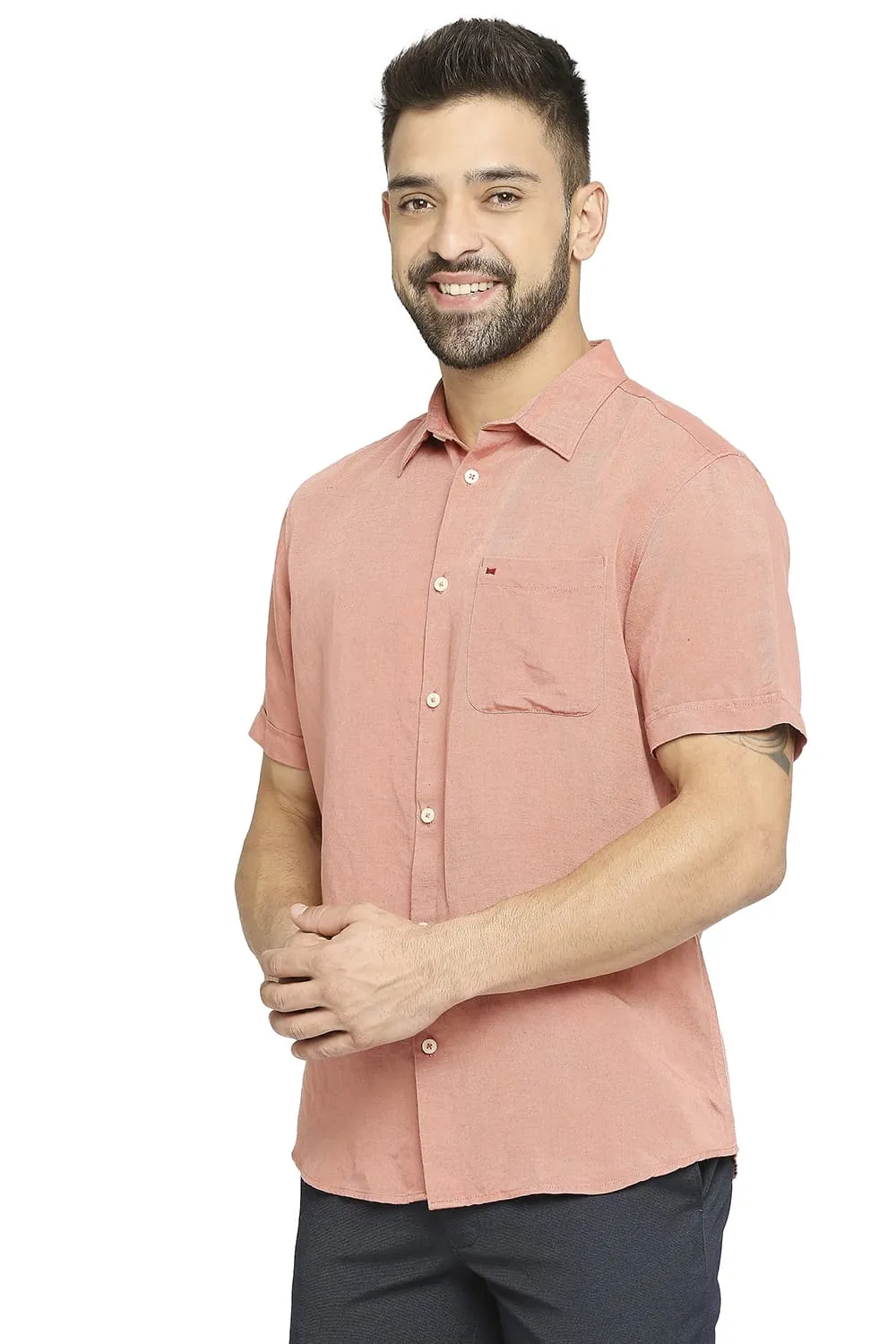 Slim Fit Linen Viscose Halfsleeves Shirt