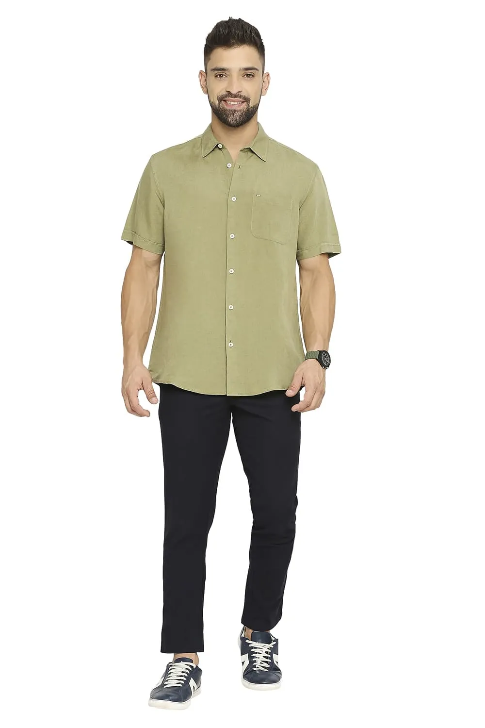 Slim Fit Linen Viscose Halfsleeves Shirt