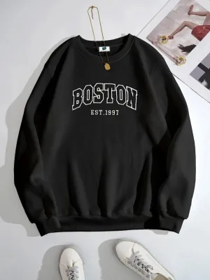 SXV  'BOSTON’ Printed Cool Aesthetic Drop Shoulder Oversized Sweatshirt