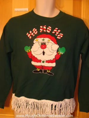 Tacky Christmas Sweatshirt Santa HOHOHO Fringe