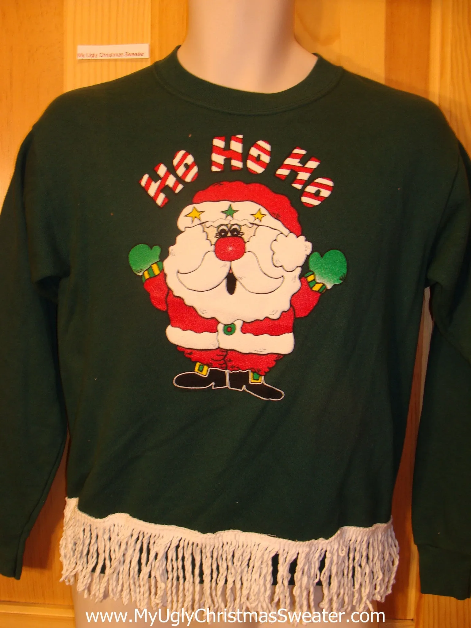 Tacky Christmas Sweatshirt Santa HOHOHO Fringe